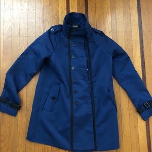 🌟 NEW blue black button up jacket coat trench S 4